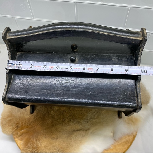 Vintage Wood Sewing Chest Portable Storage Basket with vintage buttons & threads - Picture 12 of 14